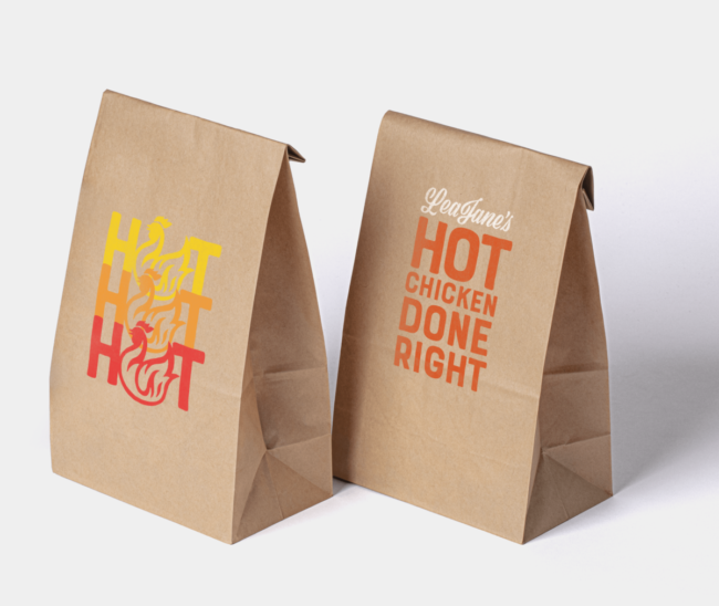Hot Chicken Done Right paper bag packaging